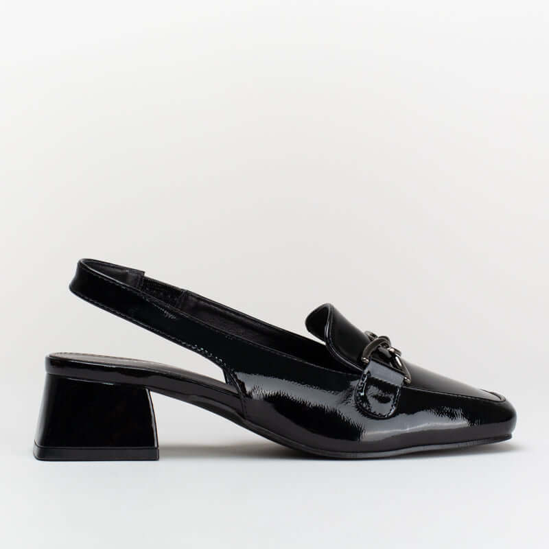 Sling Back Block Heel With Saddle Trim