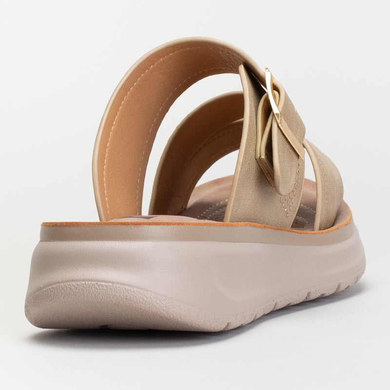 PC Sandal With Side Buckle And Asymmetrical Diamante Strap