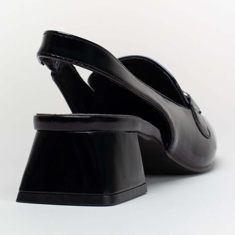 Sling Back Block Heel With Saddle Trim
