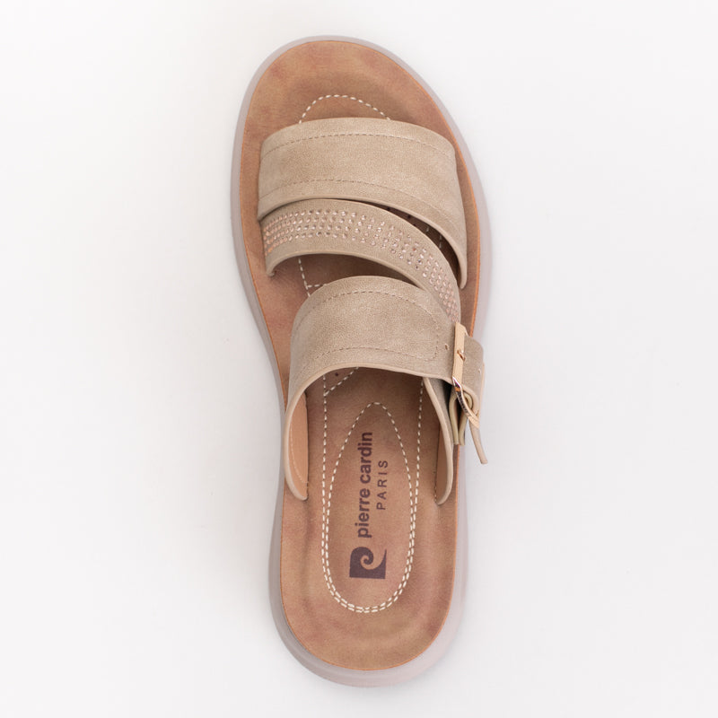 PC Sandal With Side Buckle And Asymmetrical Diamante Strap