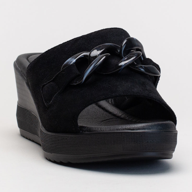 Comfort Mule Wedge with Chain Trim