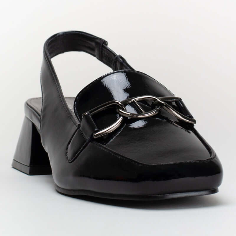Sling Back Block Heel With Saddle Trim