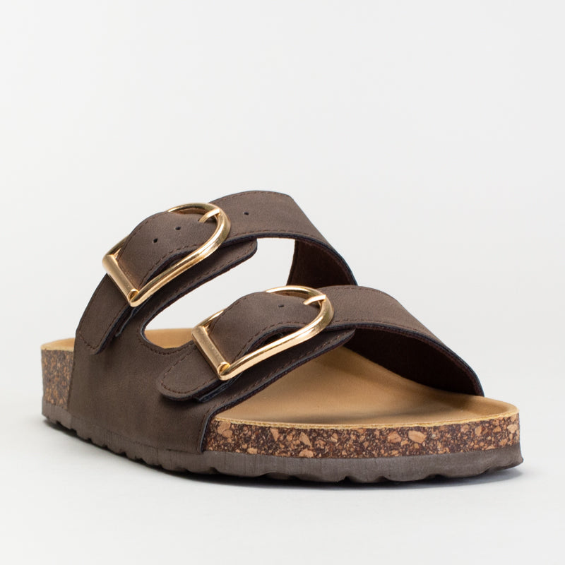 DOUBLE BUCKLE FOOTBED MULE SANDAL
