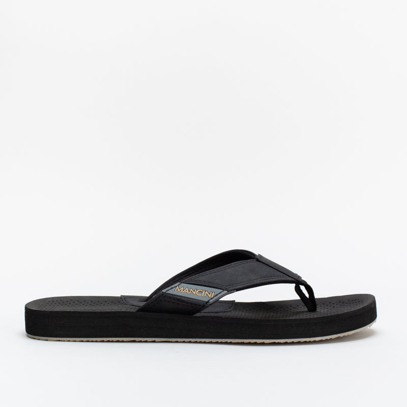 Mancini Men Footbed Black Pin Punch Thong _ 143105