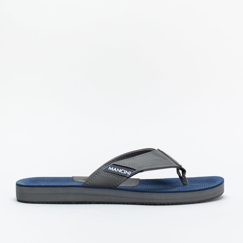 Mancini Men Footbed Black Pin Punch Thong _ 143105