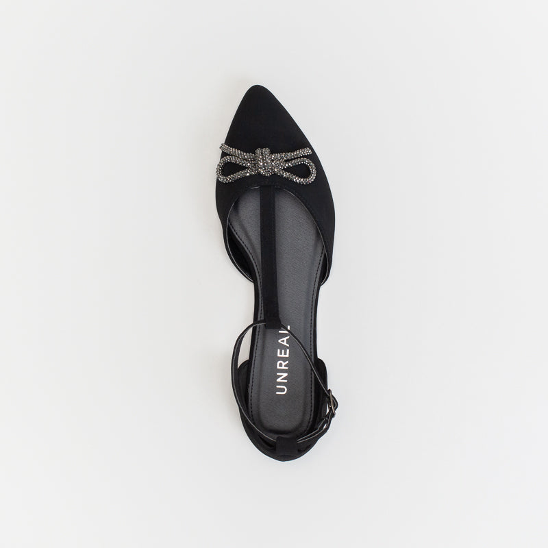 Unreal Women Diamante Bow T-Bar Pointy Shoe _ 140493