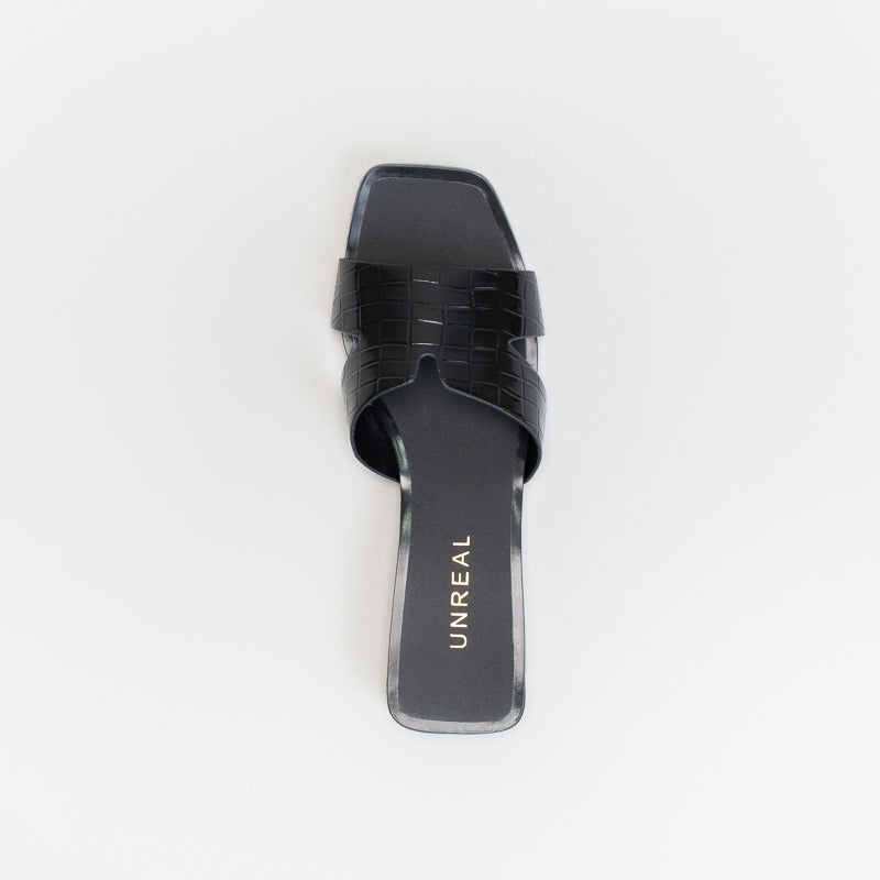 Unreal Women Sq Toe Mini Wedge Flat Mule Sandal _ 140611