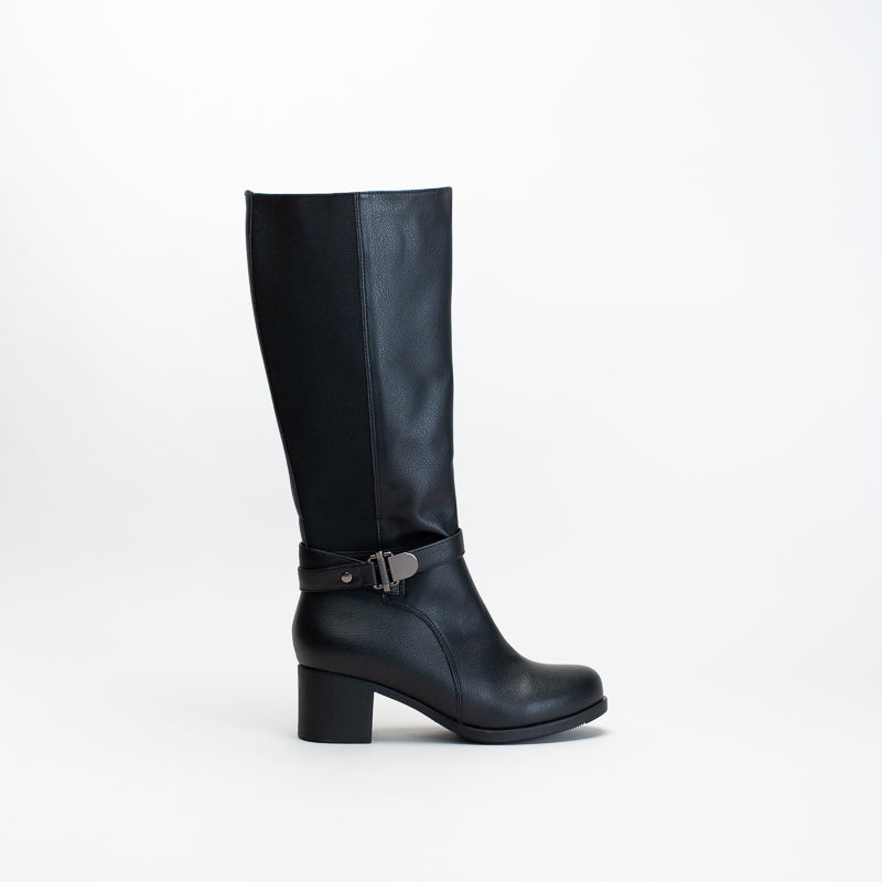 Knee High Boots Womens Black Mid Heel Boots Black Patent Leather