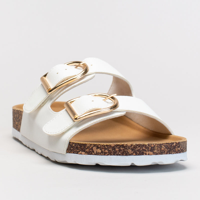 Double Buckle Footbed Mule Sandal _ 166064