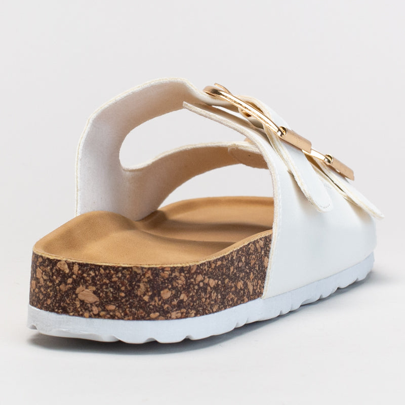 Double Buckle Footbed Mule Sandal _ 166064