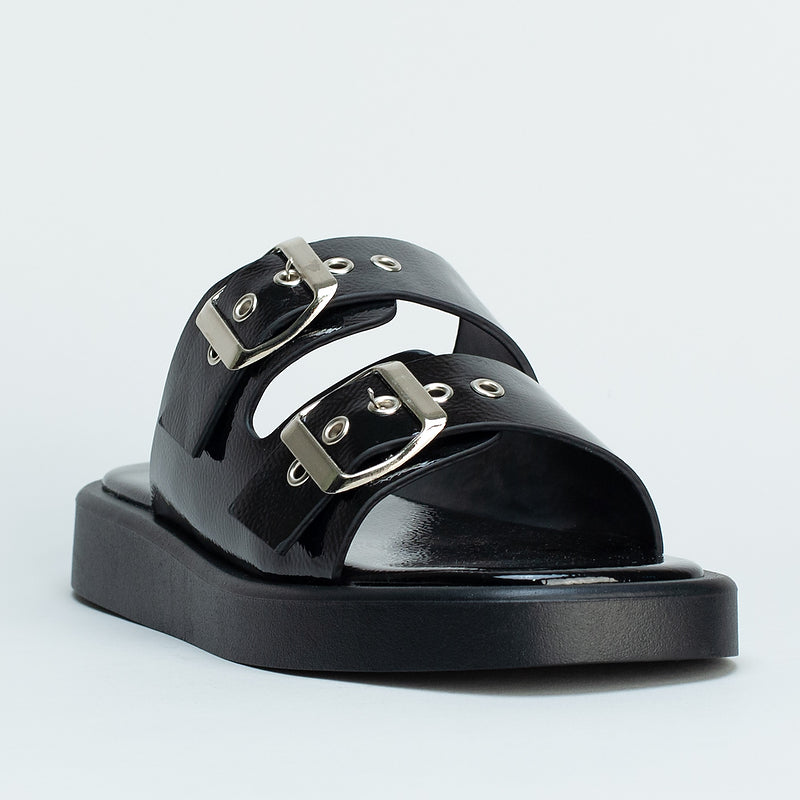 Double Buckle Flatform Slide _ 160059