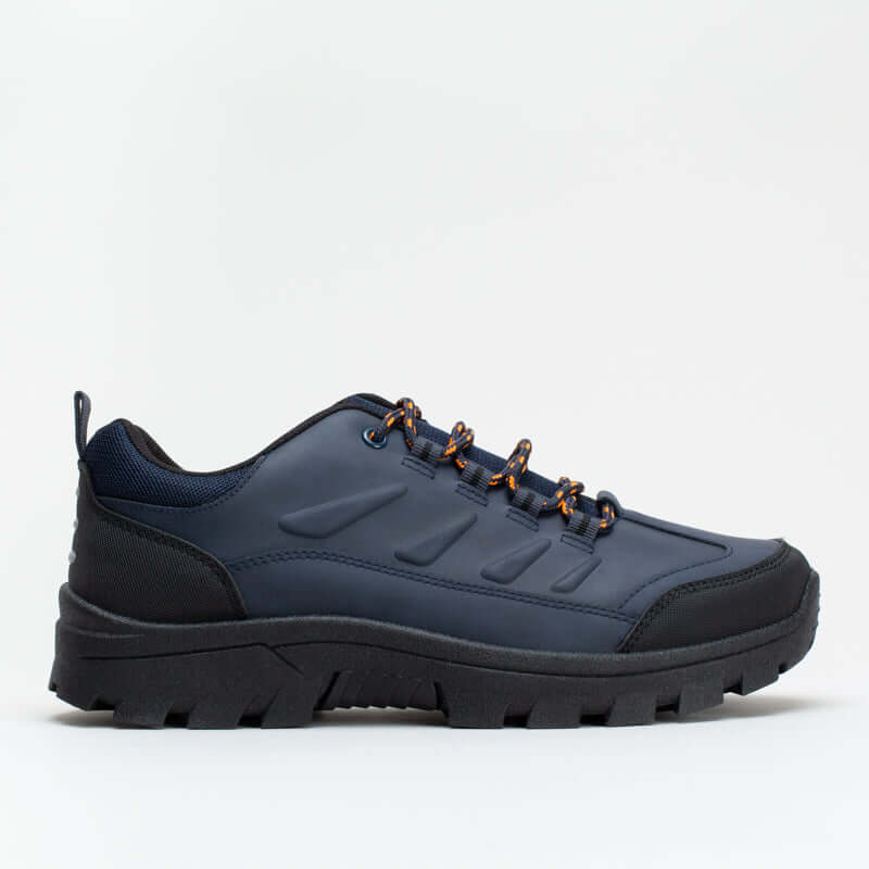Men's navy Tear Drop hiker shoes with lace-up design and webbing details for outdoor adventures.
