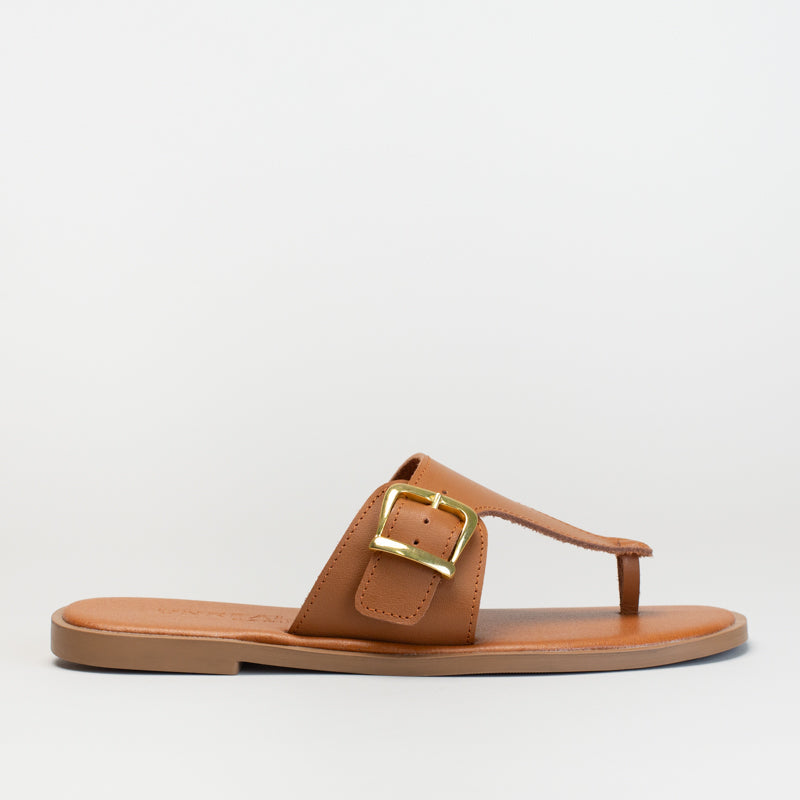 Leather Thong Sandal With Side Buckle