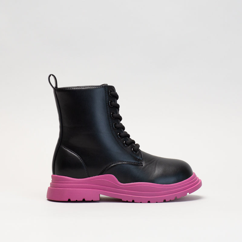 Older Girls Lace Up Boot With Pink Outsole