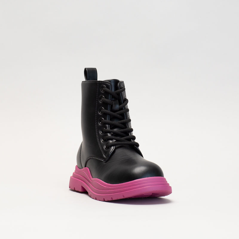 Older Girls Lace Up Boot With Pink Outsole