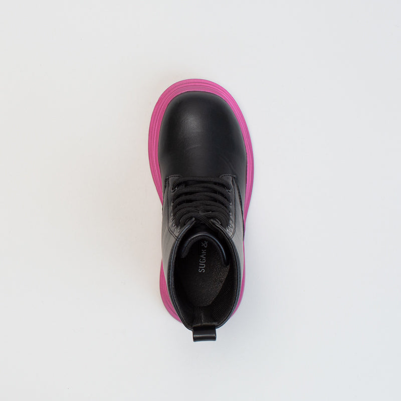 Older Girls Lace Up Boot With Pink Outsole