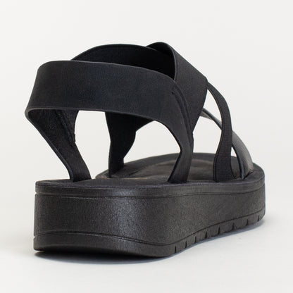 ELASTICATED ASSYMETRICAL SANDAL WITH BACK STRAP