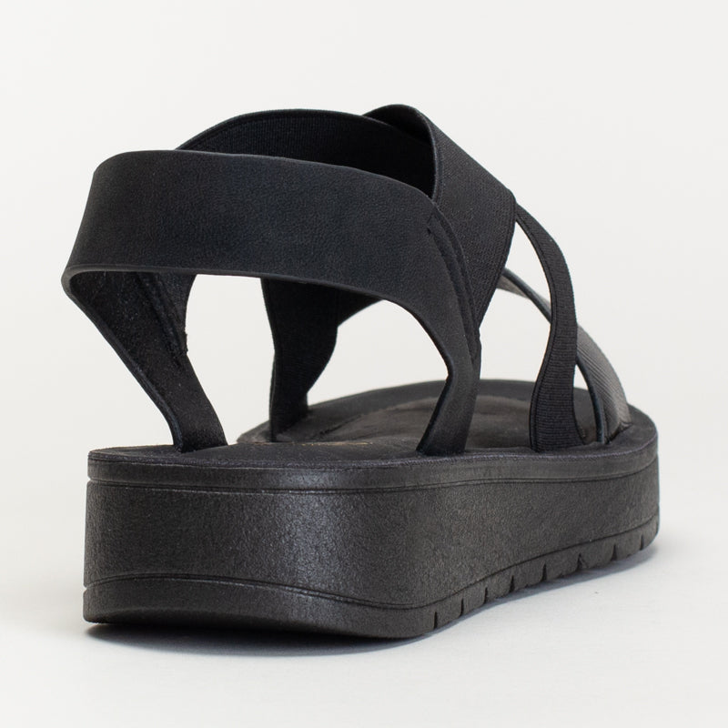 ELASTICATED ASSYMETRICAL SANDAL WITH BACK STRAP
