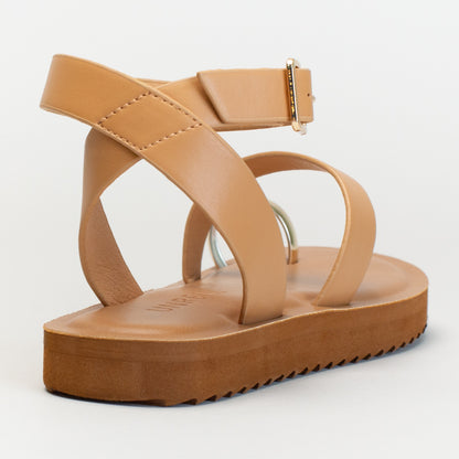 Toe Ring Ankle Strap-Tan