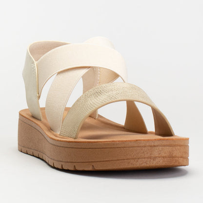 ELASTICATED ASSYMETRICAL SANDAL WITH BACK STRAP