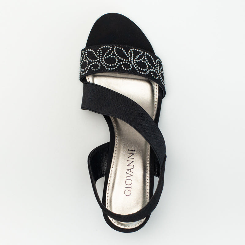WEDGE WITH ASSYMETRICAL ELASTIC AND DIAMANTE TRIM