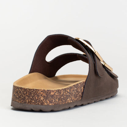 DOUBLE BUCKLE FOOTBED MULE SANDAL