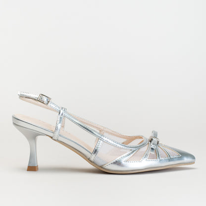 Pointy Slingback with Bow-Silver