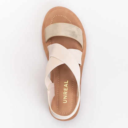 ELASTICATED ASSYMETRICAL SANDAL WITH BACK STRAP