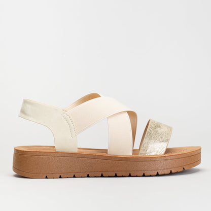 ELASTICATED ASSYMETRICAL SANDAL WITH BACK STRAP