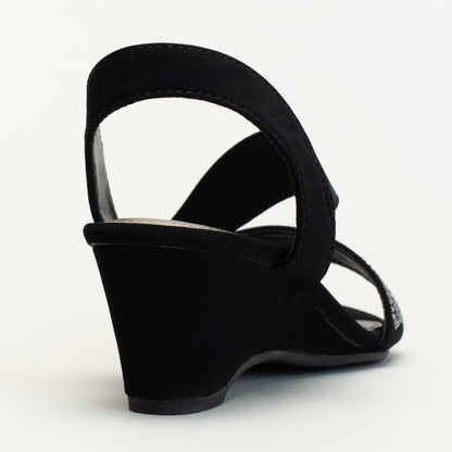 WEDGE WITH ASSYMETRICAL ELASTIC AND DIAMANTE TRIM