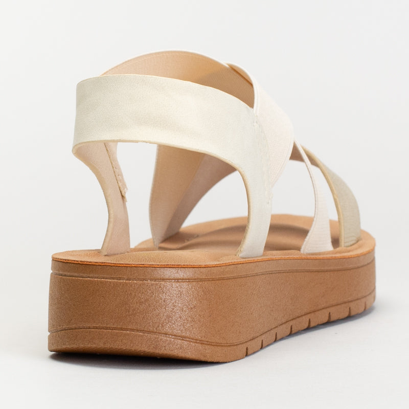 ELASTICATED ASSYMETRICAL SANDAL WITH BACK STRAP