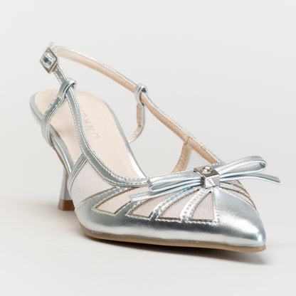 Pointy Slingback with Bow-Silver