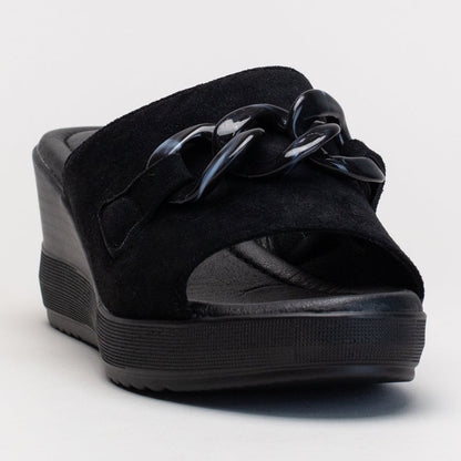 Comfort Mule Wedge with Chain Trim