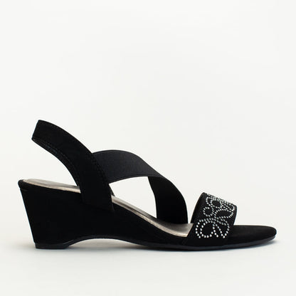 WEDGE WITH ASSYMETRICAL ELASTIC AND DIAMANTE TRIM