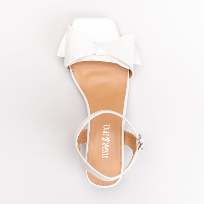 White Block Heel Sandals With A Bow Accent _ 165350 _ Pink _ 5