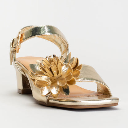 Dress Sandal – Metallic Gold with Floral Embellishment