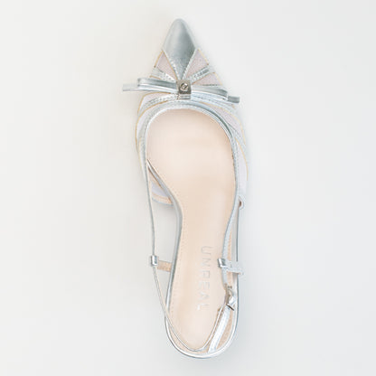 Pointy Slingback with Bow-Silver