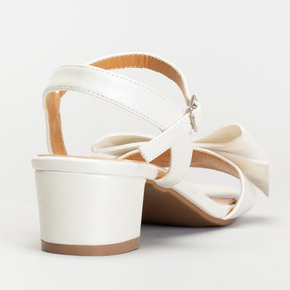 White Block Heel Sandals With A Bow Accent _ 165350 _ Pink _ 5