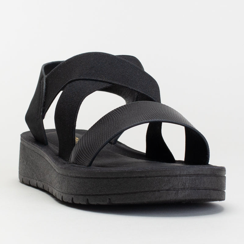 ELASTICATED ASSYMETRICAL SANDAL WITH BACK STRAP