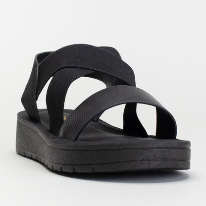 ELASTICATED ASSYMETRICAL SANDAL WITH BACK STRAP