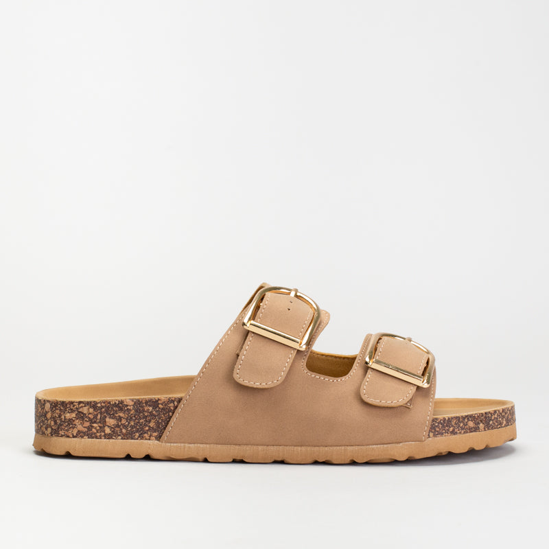 DOUBLE BUCKLE FOOTBED MULE SANDAL