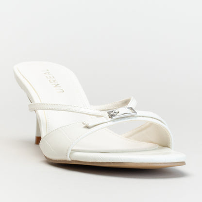 Buckle Strappy Heeled Mule-White