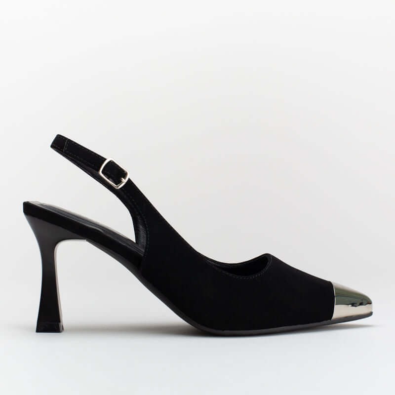Sling back heel wht mattalic toe cap _ 161555