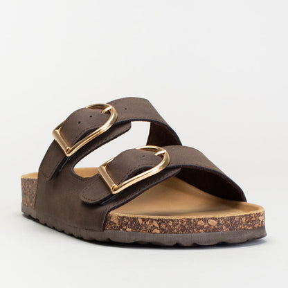 DOUBLE BUCKLE FOOTBED MULE SANDAL