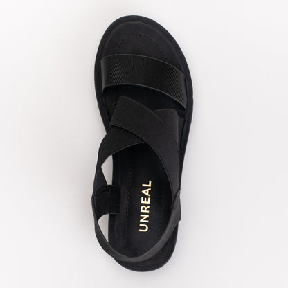 ELASTICATED ASSYMETRICAL SANDAL WITH BACK STRAP