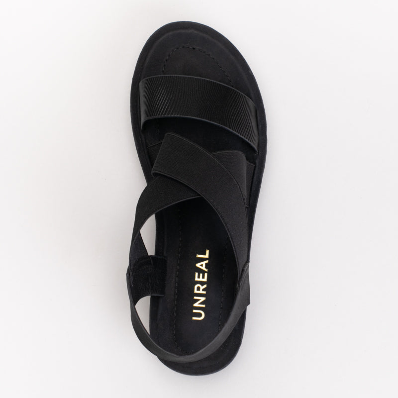 ELASTICATED ASSYMETRICAL SANDAL WITH BACK STRAP