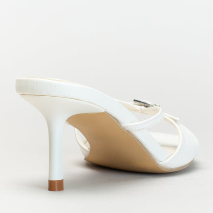 Buckle Strappy Heeled Mule-White