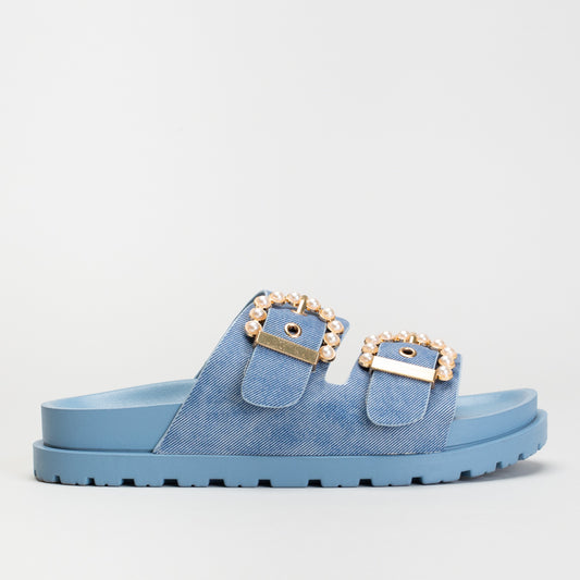 Denim look two band sandal