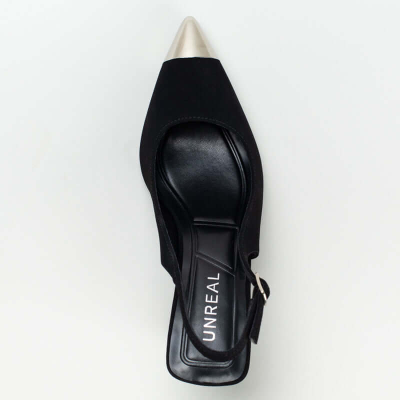 Sling back heel wht mattalic toe cap _ 161555