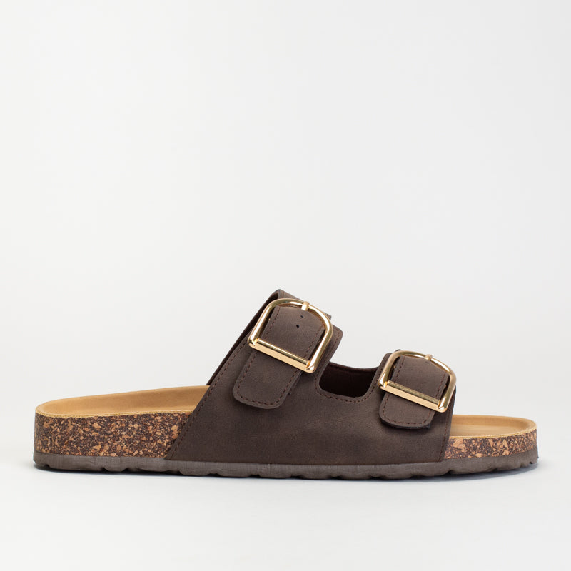 DOUBLE BUCKLE FOOTBED MULE SANDAL